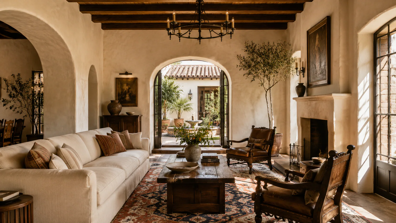 Spanish Revival Living Room interior in traditional style