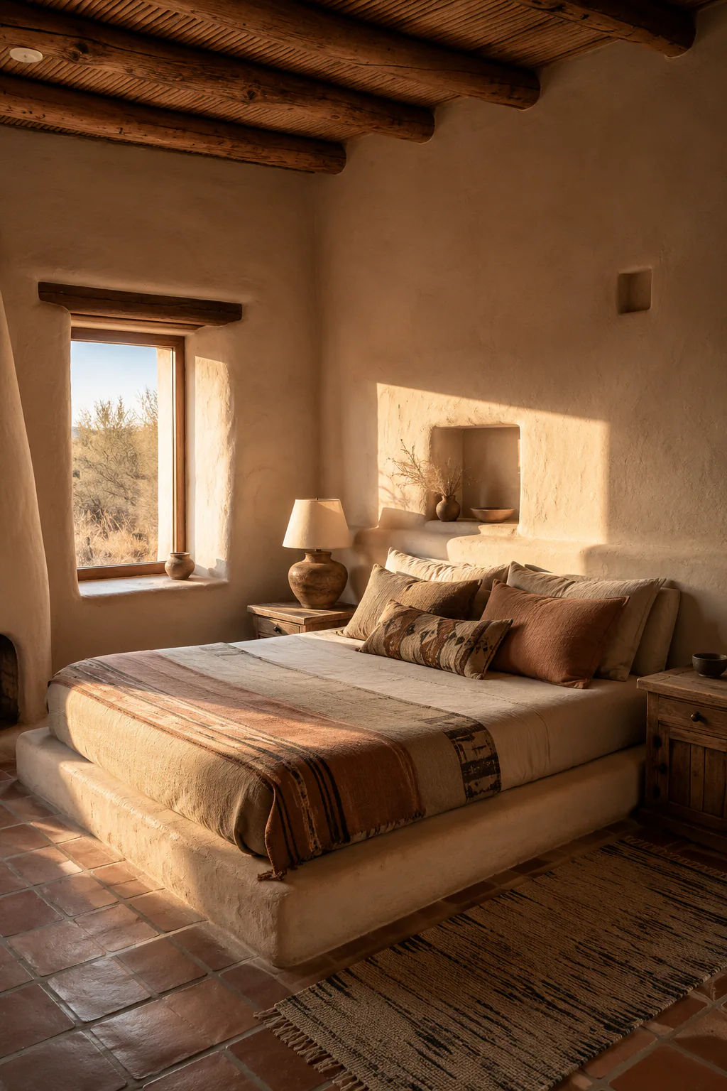 Southwest Adobe Bedroom interior in rustic style