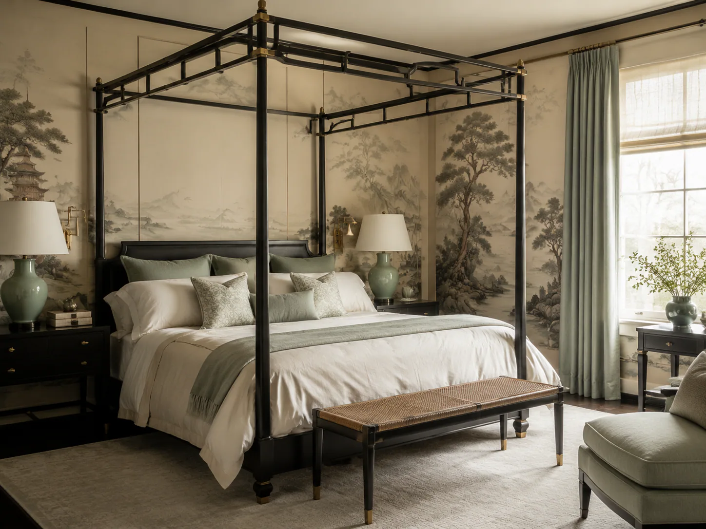 Chinoiserie Guest Bedroom interior in luxury style