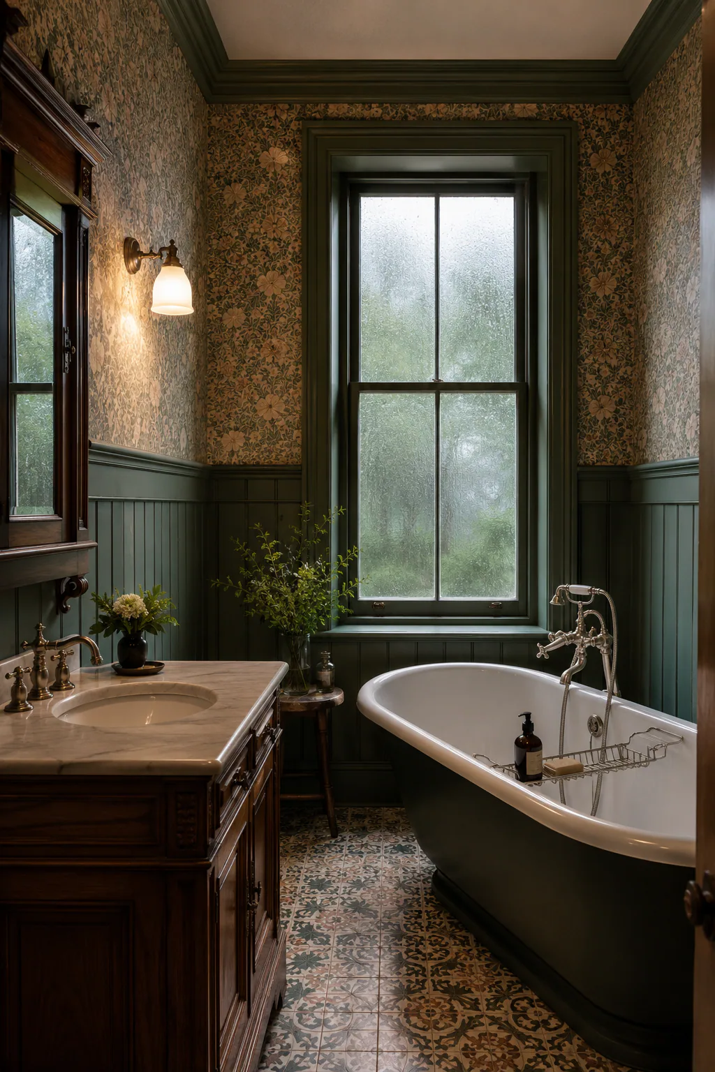Victorian Botanical Bathroom interior in traditional style