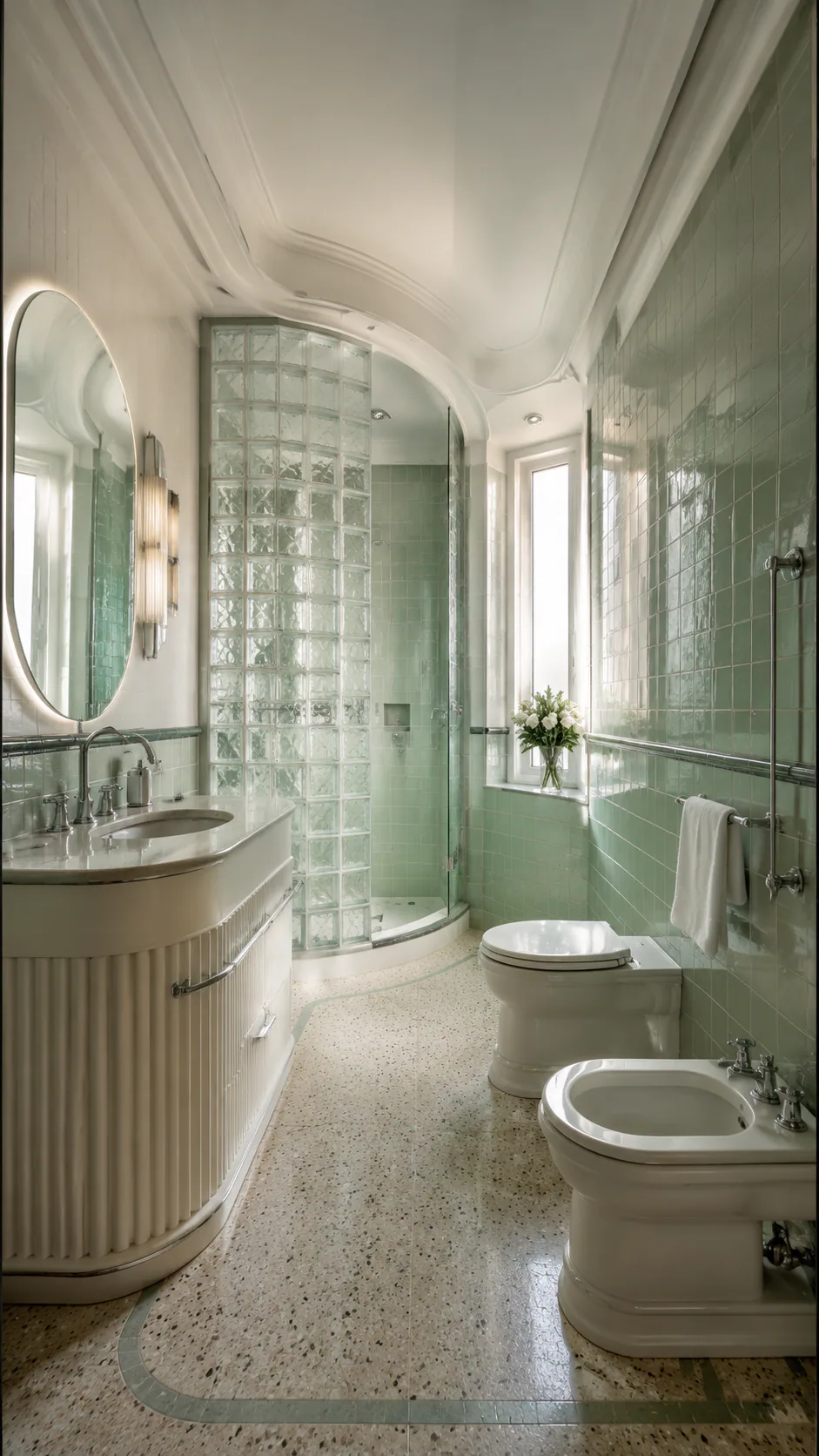 Streamline Moderne Bathroom interior in luxury style
