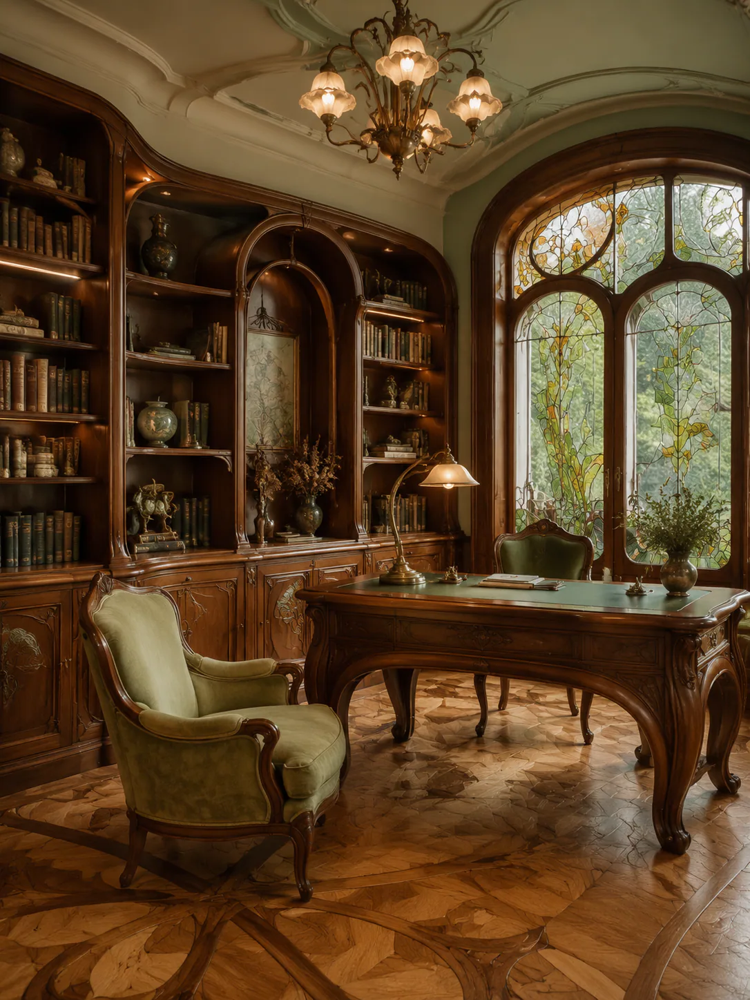 Art Nouveau Home Office interior in traditional style