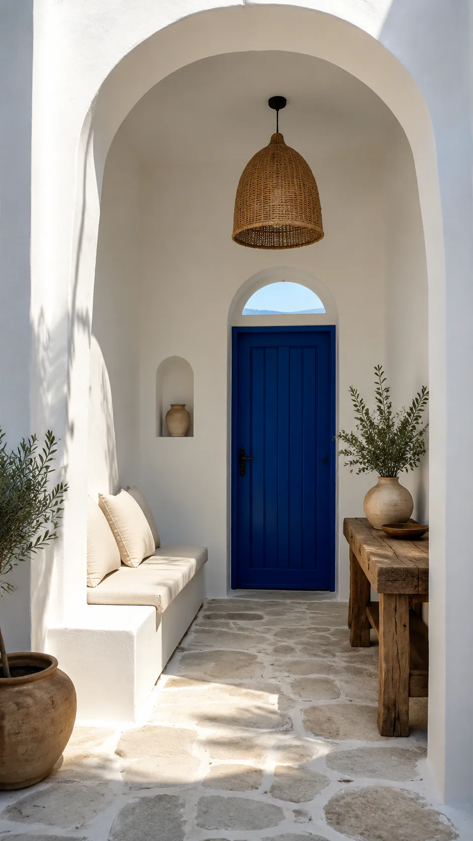 Cycladic Entryway interior in minimalist style