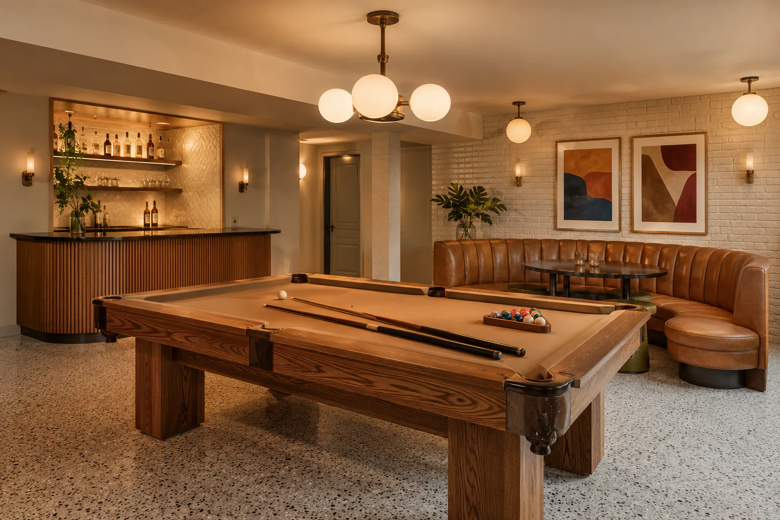 Contemporary Basement Games Room interior in luxury style