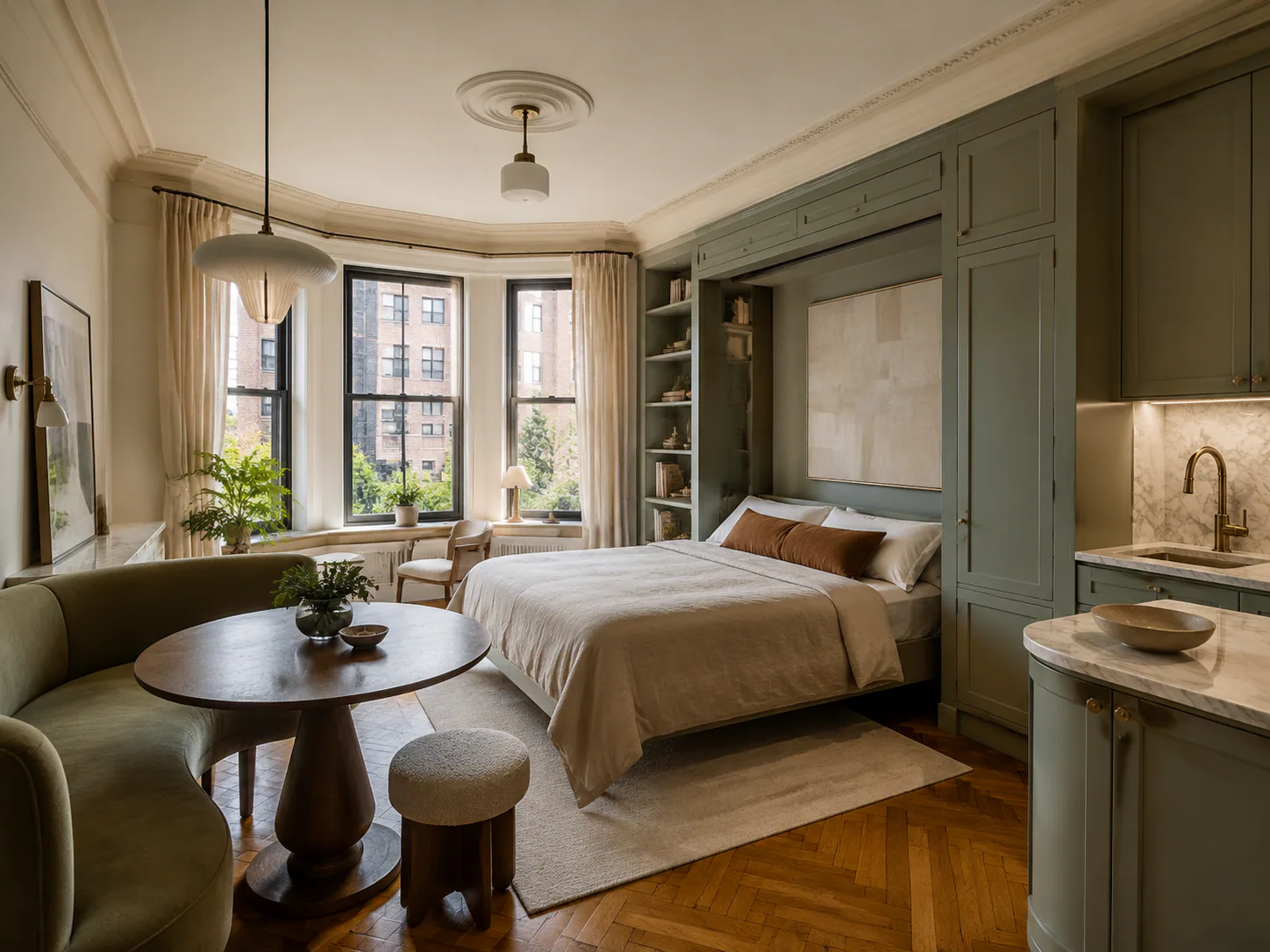 New York Prewar Studio Apartment interior in contemporary style