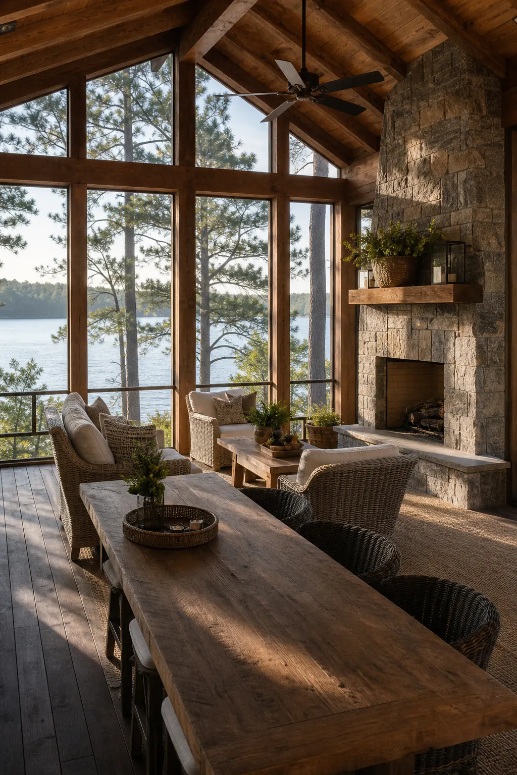 Lakeside Screened Porch interior in coastal style