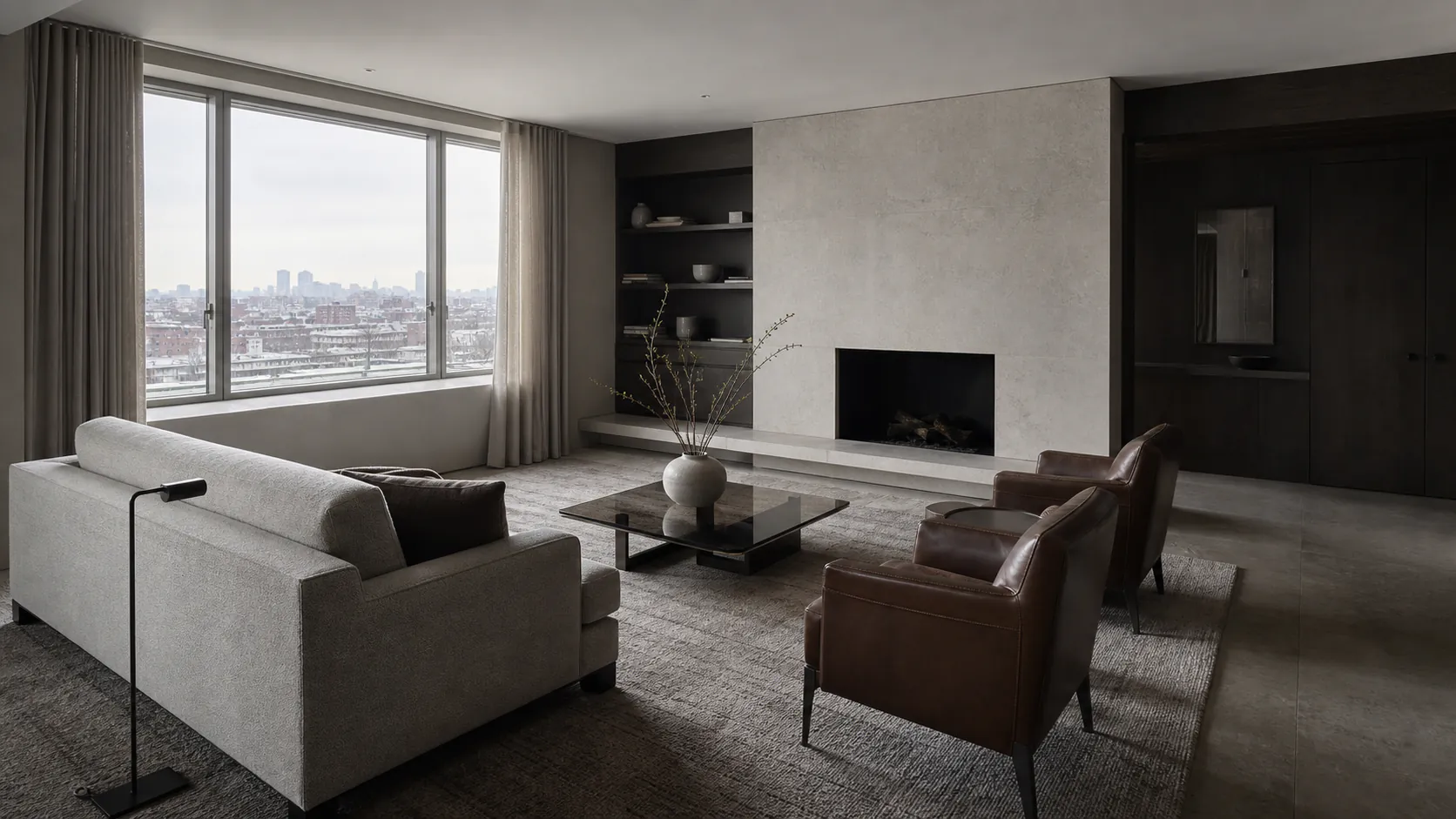 Quiet Luxury Limestone Living Room interior in quiet luxury style