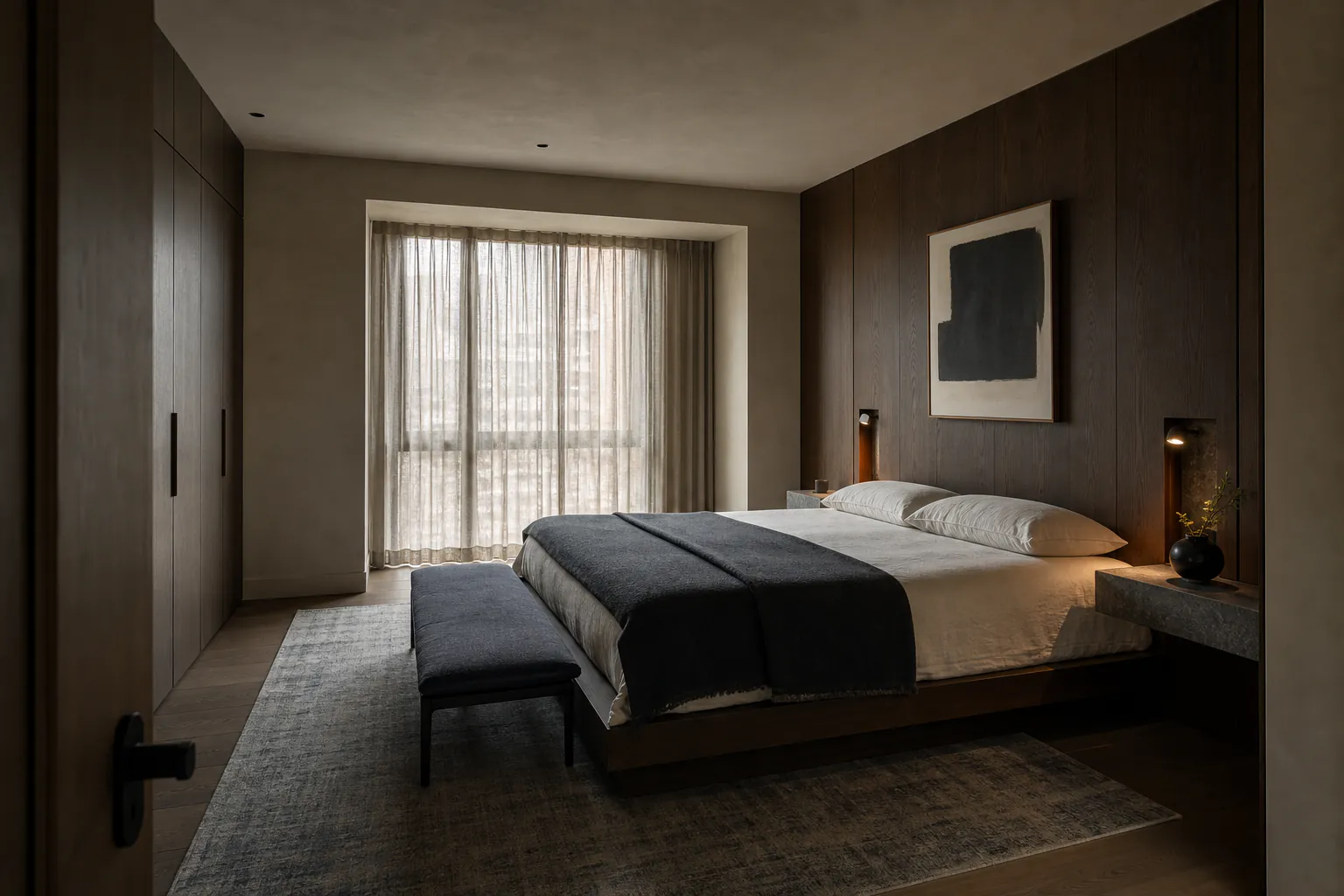 Quiet Luxury Hotel Bedroom interior in quiet luxury style