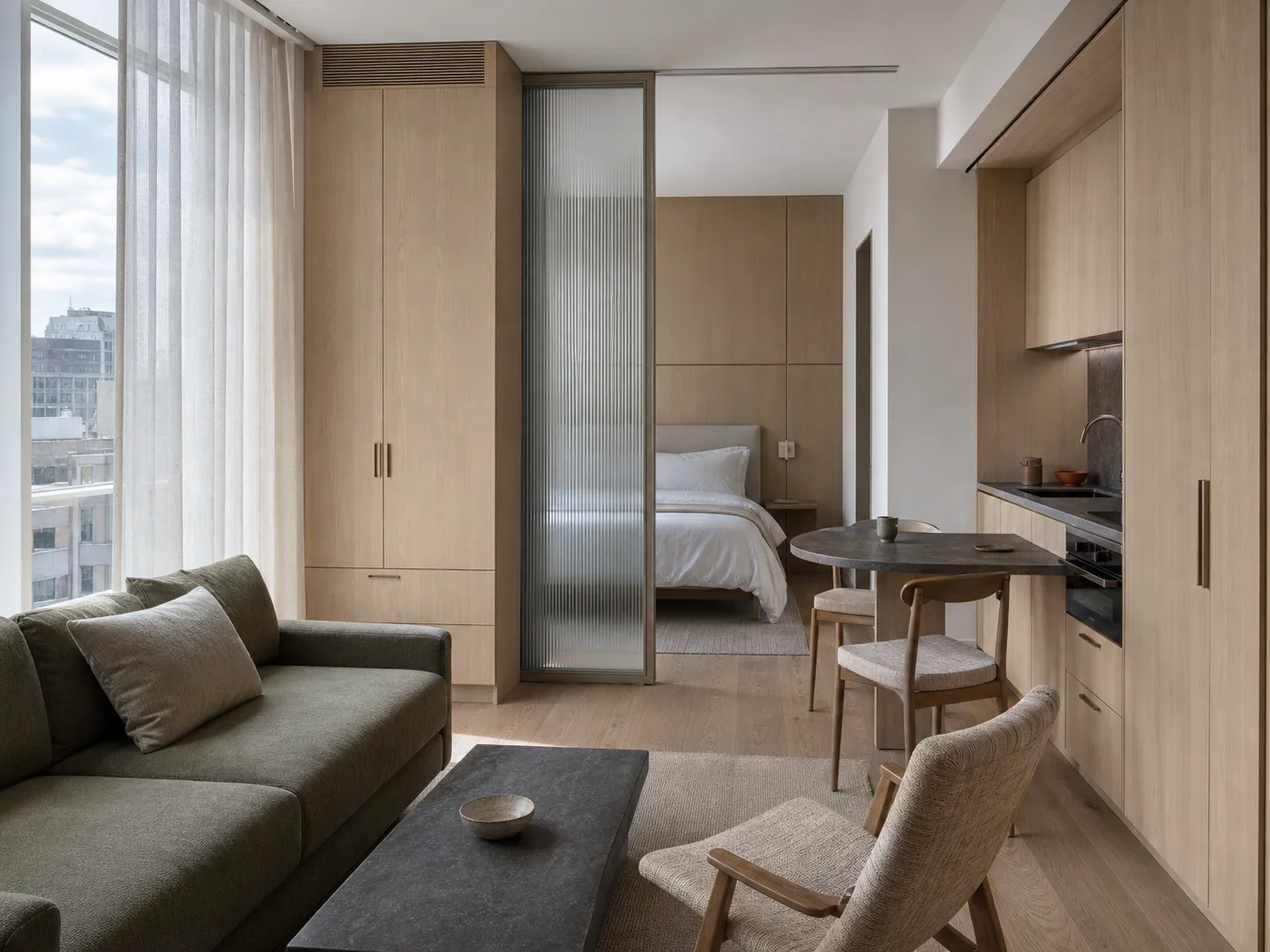 Quiet Luxury Studio Apartment interior in quiet luxury style