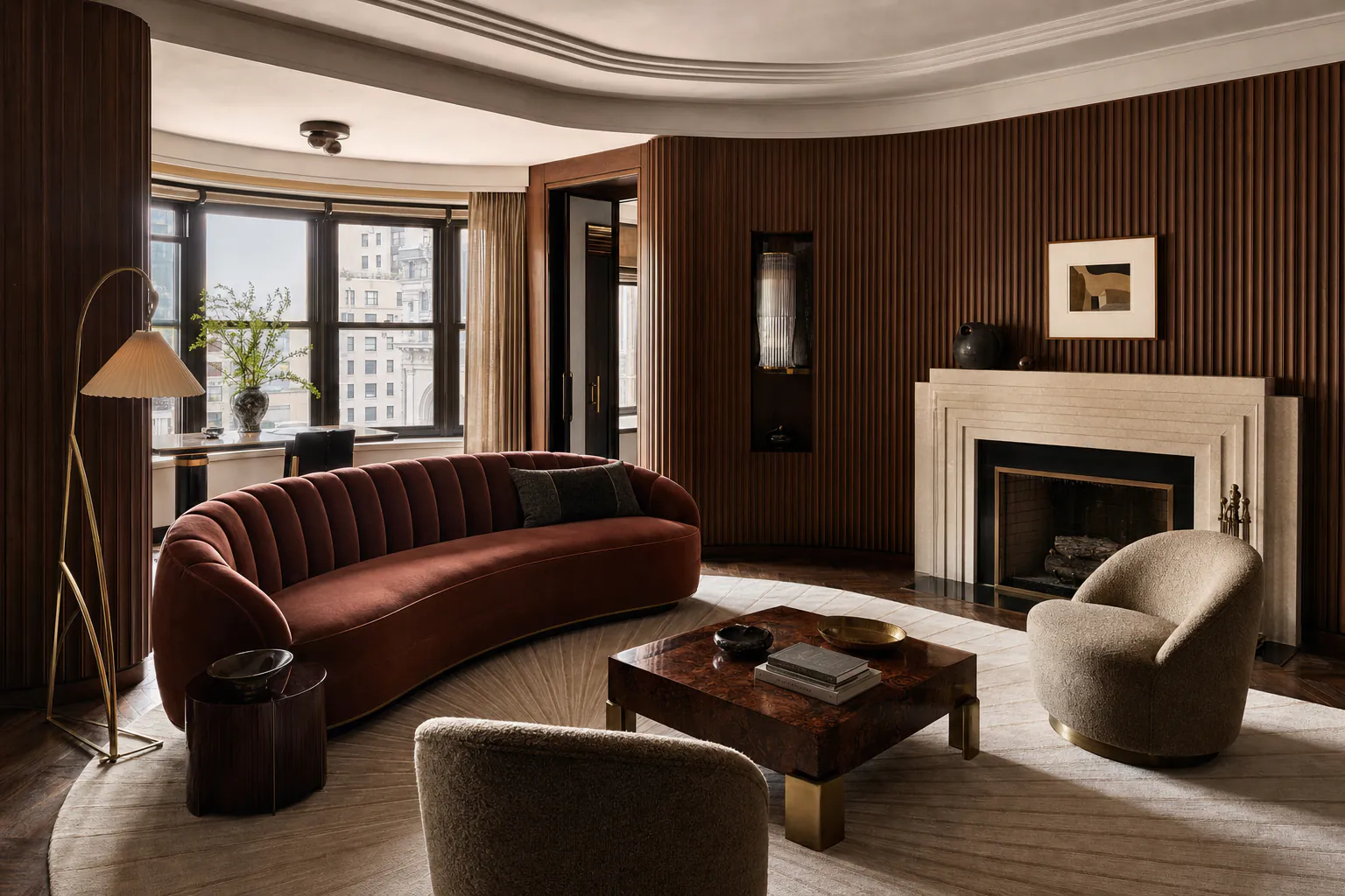 Art Deco Emerald Living Room interior in art deco style