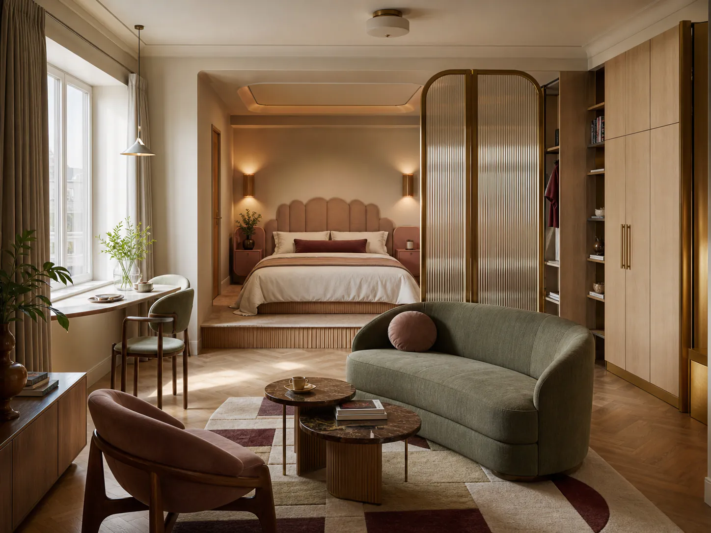 Art Deco Studio Apartment interior in art deco style