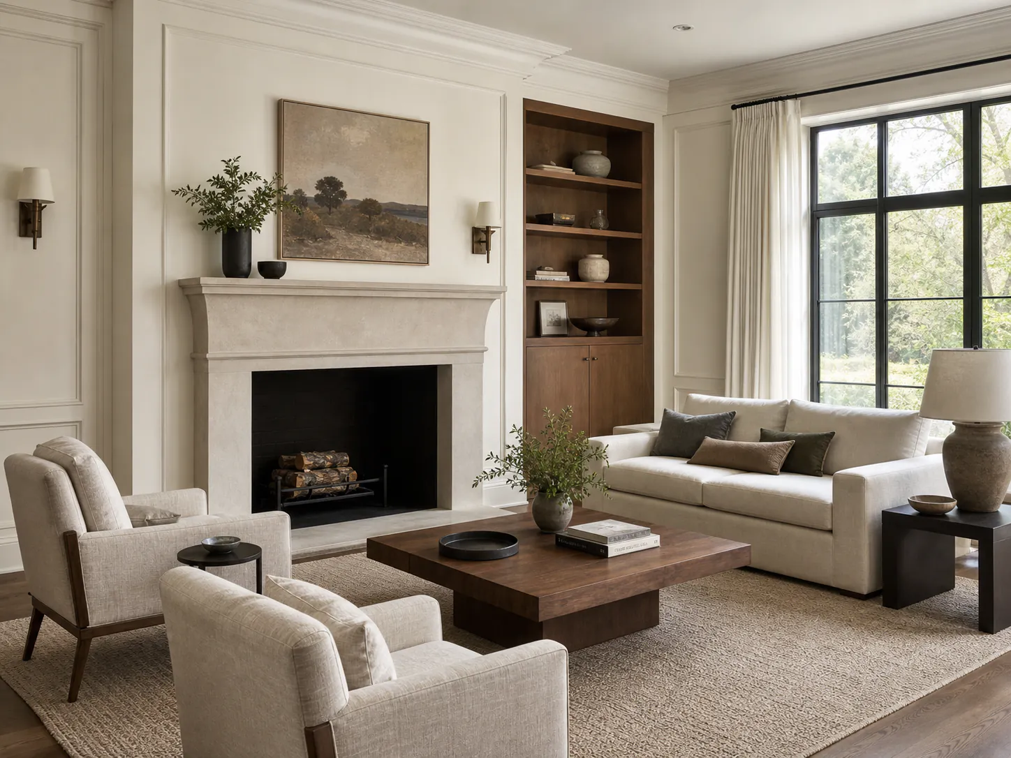 Transitional Limestone Living Room interior in transitional style