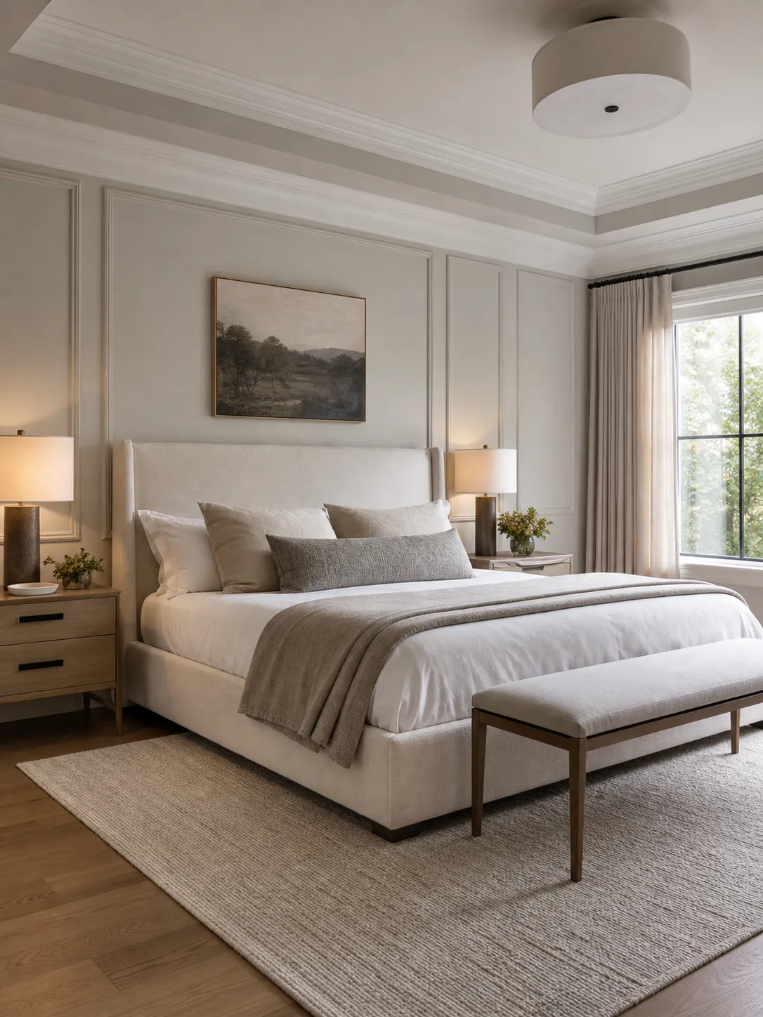 Transitional Tailored Bedroom interior in transitional style