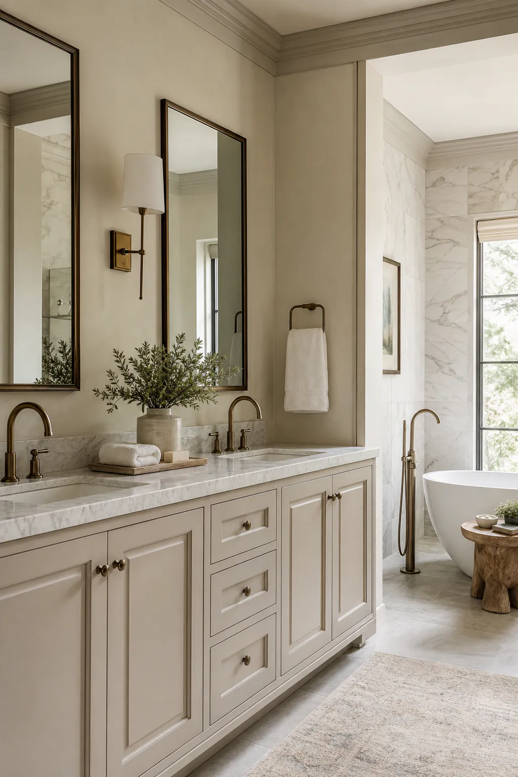 Transitional Marble Bathroom interior in transitional style