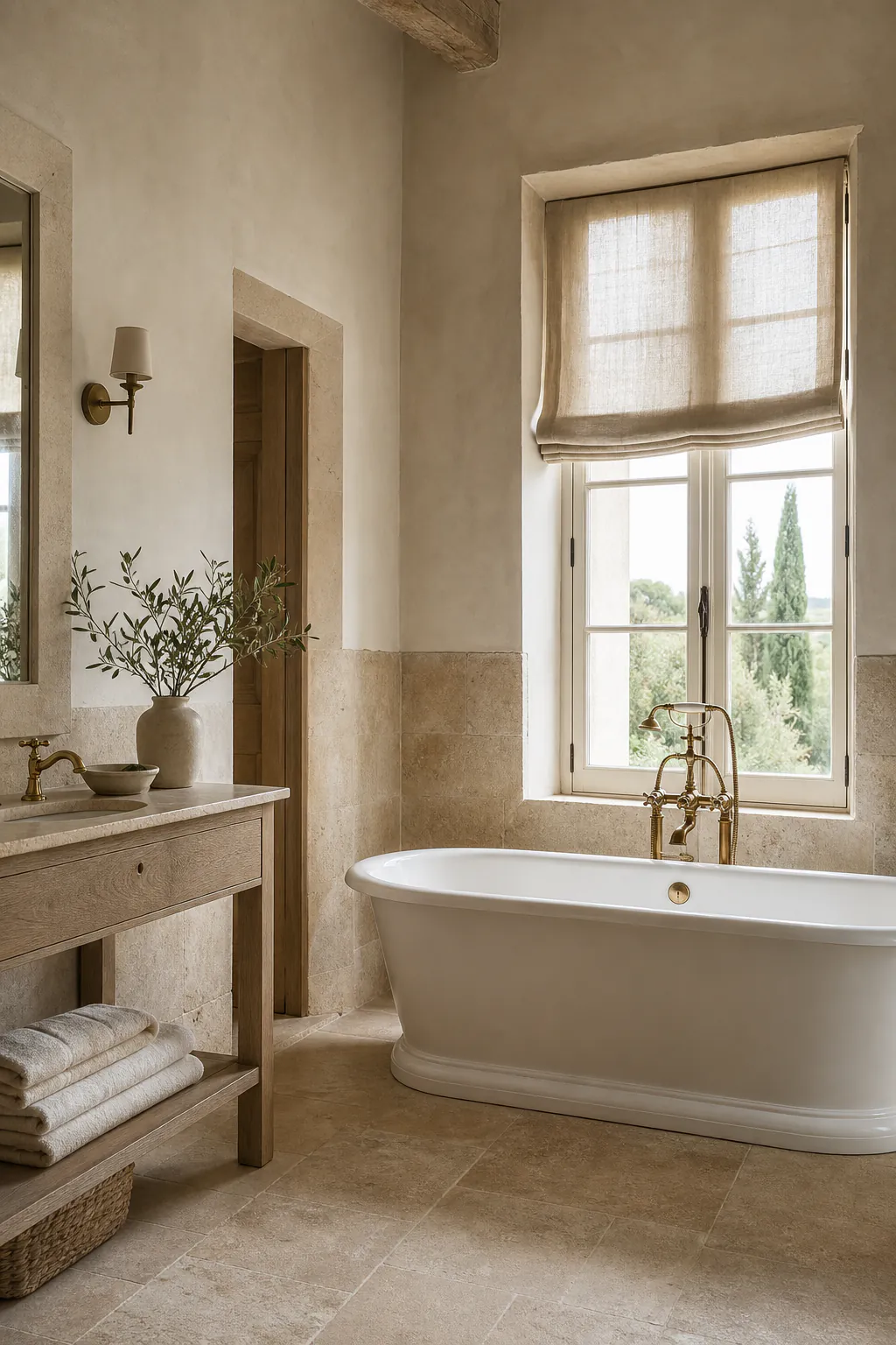 French Country Limestone Bathroom interior in french country style