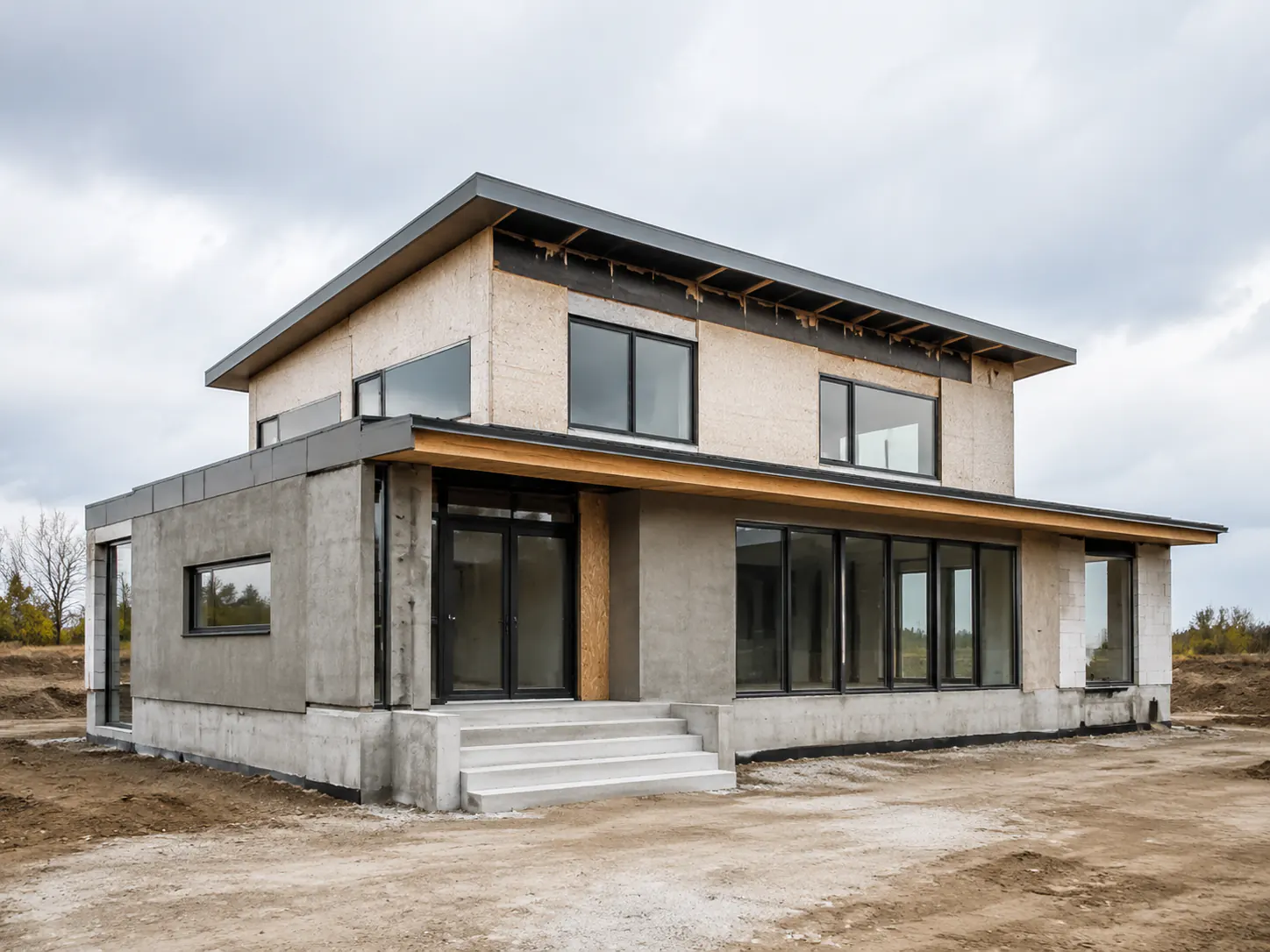 Unfinished two-story house exterior before redesign